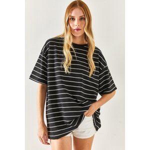 Olalook Women's Black Striped 2 Thread Oversize Unisex T-Shirt