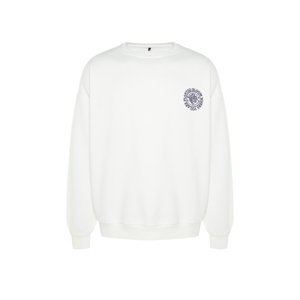 Trendyol Ecru Men's Oversize/Wide Cut Floral Embroidered Cotton Sweatshirt with Fleece Inside