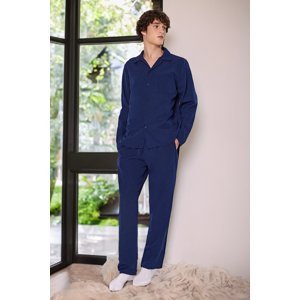 Trendyol Men's Navy Blue Regular Fit Plaid Woven Pajamas Set