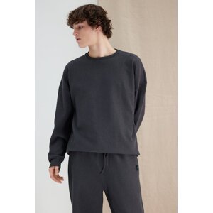 Trendyol Anthracite Men's More Sustainable Oversize/Wide Cut Crew Neck Label Detailed Textured Sweatshirt