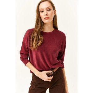 Olalook Women's Burgundy Crew Neck Bat Soft Textured Blouse