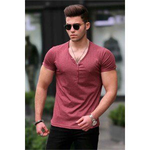 Madmext Buttoned Burgundy Basic T-Shirt 4052