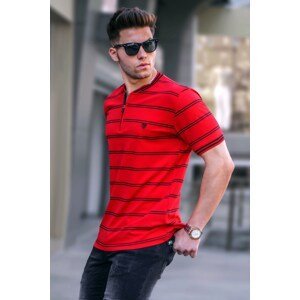 Madmext Men's Red Striped Polo Neck T-Shirt 5874