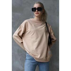 Madmext Beige Basic Oversize Women's Sweatshirt