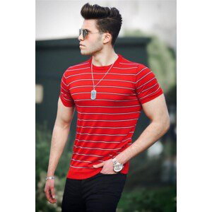 Madmext Men's Striped Red Knitwear T-Shirt 4600