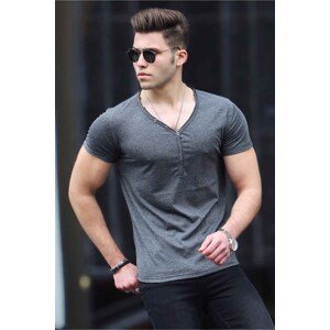Madmext Buttoned Anthracite Basic T-Shirt 4052