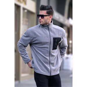 Madmext Men's Dyed Gray High Neck Zipper Windproof Outdoor Fleece Sweatshirt 6046