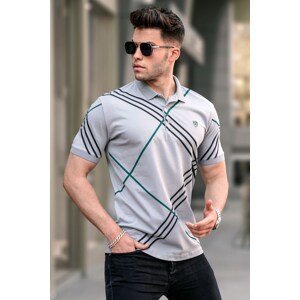 Madmext Dyed Gray Patterned Polo Neck T-Shirt 5870