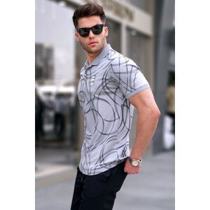 Madmext Dyed Gray Patterned Polo Neck T-Shirt 5873
