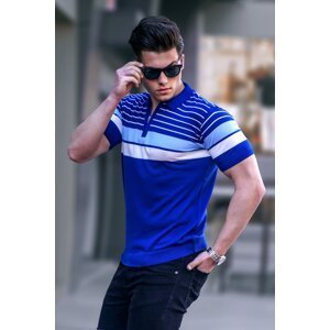 Madmext Men's Cobalt Blue Polo Neck Zippered T-Shirt 5732