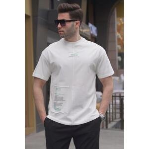 Madmext Men's Ecru Patched Cotton T-Shirt 6068