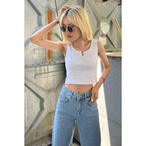 Madmext Mad Girls Front Detail White Crop Top MG362