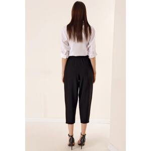 By Saygı Linen Washed Waist Belted Pocket Balloon Trousers Black