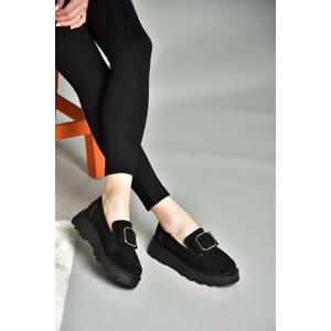 Fox Shoes R820220102 Black Suede Thick Soled Women's Shoes