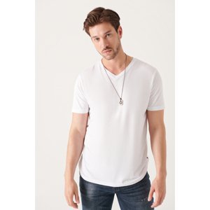 Avva Men's White Ultrasoft V Neck Modal Slim Fit Slim Fit T-shirt