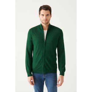 Avva Men's Green Wool Blended Half Zipper High Neck Standard Fit Regular Cut Cardigan