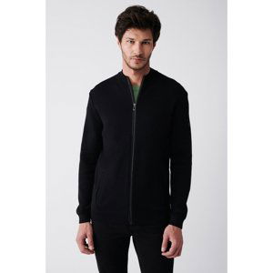 Avva Men's Black High Neck Zippered Standard Fit Normal Cut Knitwear Cardigan