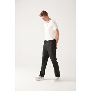 Avva Men's Black Elastic Waist Lace-up Striped Flexible Relaxed Fit Comfortable Cut Jogger Pants