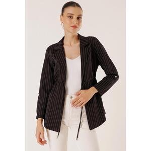 By Saygı Longitudinal Thin Striped Waist Drawstring Sleeve Folded Jacket