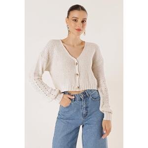 By Saygı Crop Cardigan with Buttons on the Front and Holes on the Sleeves