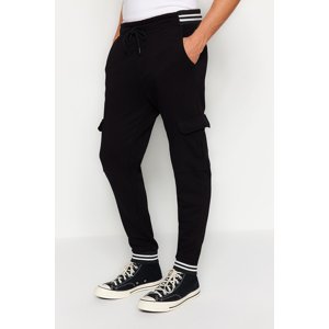 Trendyol Men's Black Regular/Regular Fit Cargo Pocket Pocket Waist-Cut Striped Elastic Sweatpants