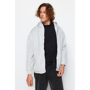Trendyol Men's Gray Melange Oversize/Wide-Fit Zippered Special Collar Cotton Men's Sweatshirt