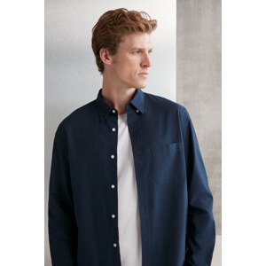 GRIMELANGE Cliff Men's 100% Cotton Pocketed Oxford Navy Blue Shirt