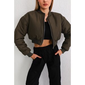 BİKELİFE Women's Khaki Oversize Bomber Jacket Coats