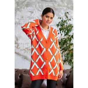 InStyle V Patterned Loose Knitwear Cardigan - Orange