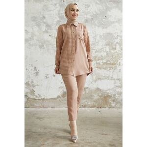 InStyle Movra Gingham Detailed Shirt Set - Brown