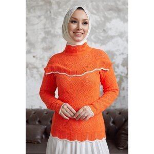 InStyle Alvi Ruffle Detail Striped Knitwear Sweater - Orange