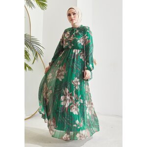 InStyle Serena Floral Pattern Pleated Chiffon Dress - Emerald