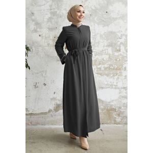 InStyle Salvia Loose Arm Pile Patterned Abaya - Anthracite