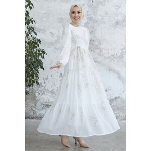 InStyle Miles Leaf Embroidered Chiffon Dress - White