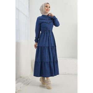 InStyle Felen Ruffle Detail Denim Dress - Dark Blue