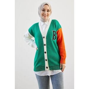 InStyle B Letter Printed Knitwear Cardigan - Green