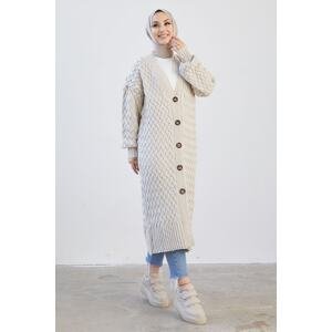 InStyle Arene Long Knitted Buttoned Knitwear Cardigan - Cream
