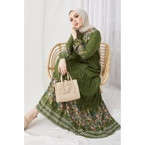InStyle Watery Patterned Casual Hijab Dress - Khaki