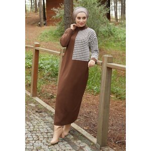 InStyle Amelya Sleeve Houndstooth Patterned Knitwear Dress - Bitter Brown