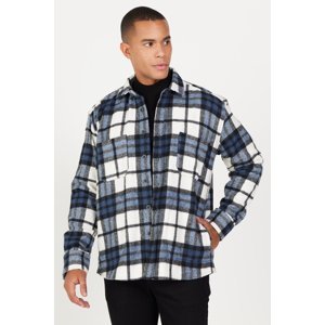 AC&Co / Altınyıldız Classics Men's Indigo-black Oversize Loose Cut Button Collar Pocket Plaid Patterned Lumberjack Winter Shirt Jacket