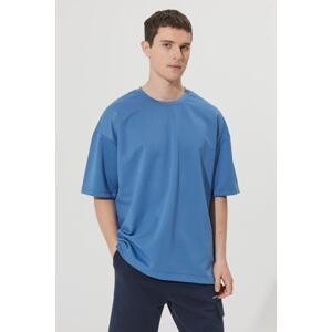 AC&Co / Altınyıldız Classics Men's Indigo Oversize Wide Cut Crew Neck Short Sleeve Sweatshirt T-Shirt