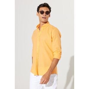 AC&Co / Altınyıldız Classics Men's Orange Slim Fit Buttoned Collar Linen Look 100% Cotton Flared Shirt