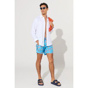 AC&Co / Altınyıldız Classics Men's Turquoise Standard Fit Regular Fit Pocket Quick Dry Patterned Marine Shorts