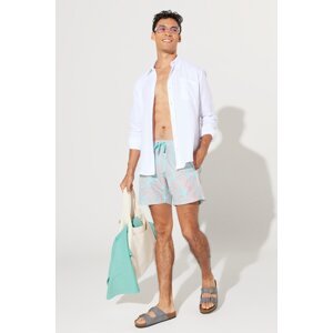 AC&Co / Altınyıldız Classics Men's Green-Pink Standard Fit Regular Fit Pocket Quick Dry Patterned Marine Shorts
