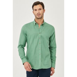 AC&Co / Altınyıldız Classics Men's Khaki Tailored Slim Fit Narrow Cut Button Collar Linen Look 100% Cotton Flared Shirt