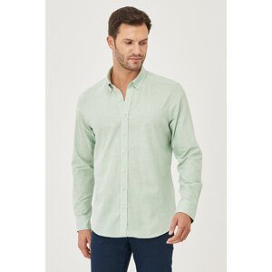 AC&Co / Altınyıldız Classics Men's A.mint Tailored Slim Fit Button Collar Linen Look 100% Cotton Flared Shirt