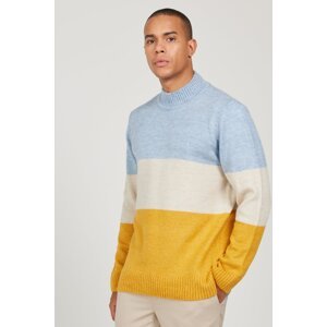 AC&Co / Altınyıldız Classics Men's Blue-mustard Standard Fit Regular Cut Half Turtleneck Ruffled Soft Textured Knitwear Sweater