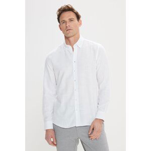 AC&Co / Altınyıldız Classics Men's White Slim Fit Slim Fit Hidden Button Collar Linen Look 100% Cotton Flared Shirt