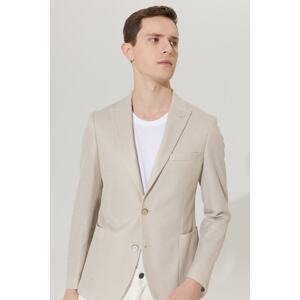 ALTINYILDIZ CLASSICS Men's Beige Slim Fit Slim Fit Swallow Collar Cotton Patterned Jacket