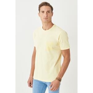 ALTINYILDIZ CLASSICS Men's Yellow Slim Fit Narrow Cut Crew Neck 100% Cotton Printed T-Shirt